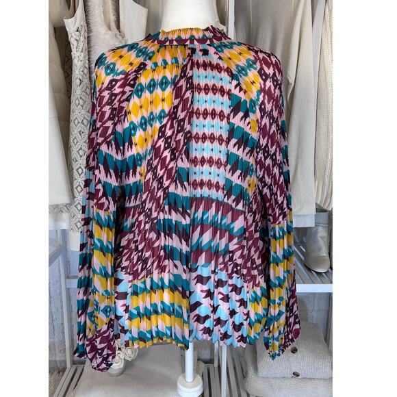 Ryegrass Women's Size XXL Multicolor Sheer Geometric Pleated Blouse #0141 - Picture 3 of 8